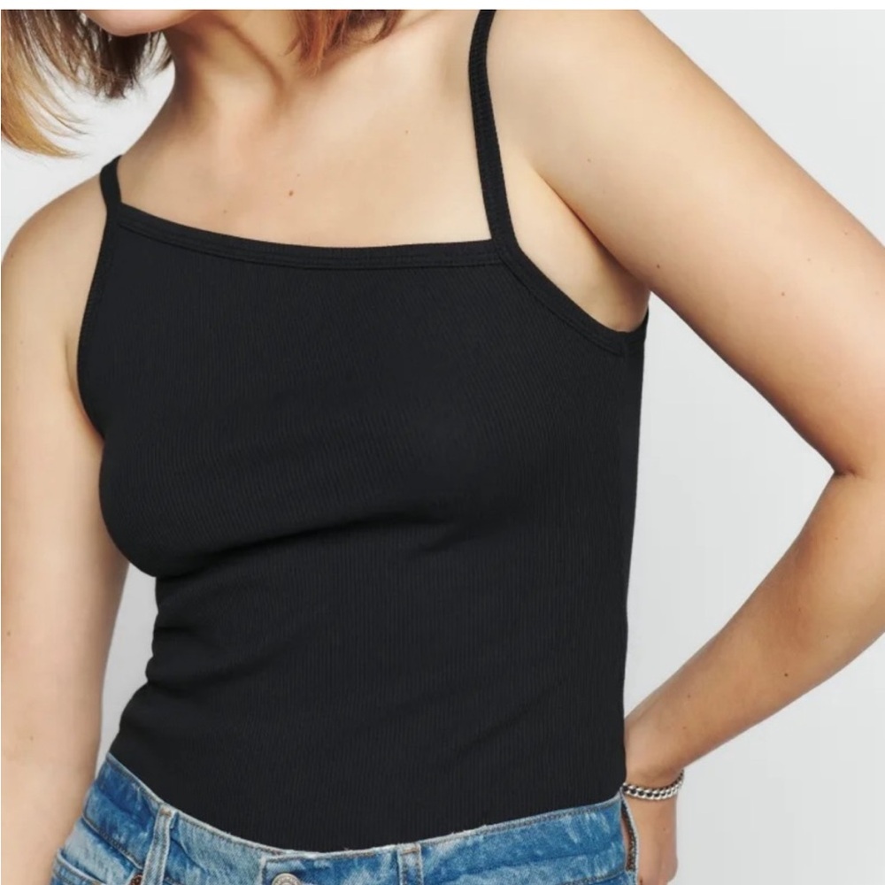 Black asymmetric tank top by Reformation